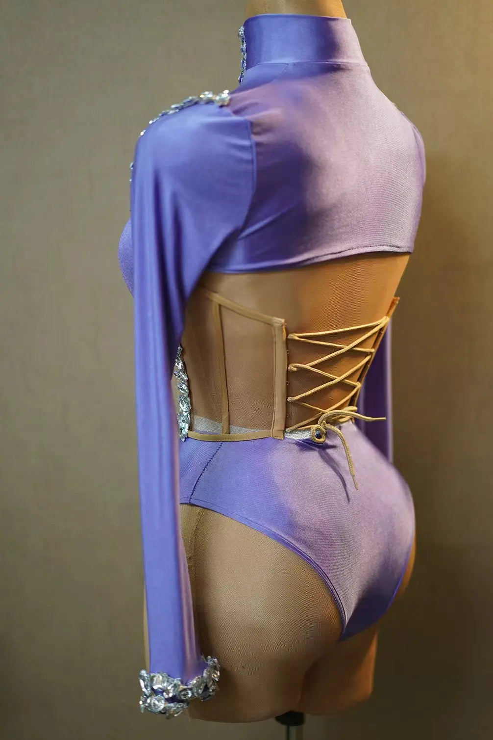 Crystal Tube Top, High-Waist Shorts & Bolero Jacket 3-Piece Performance Costume Set