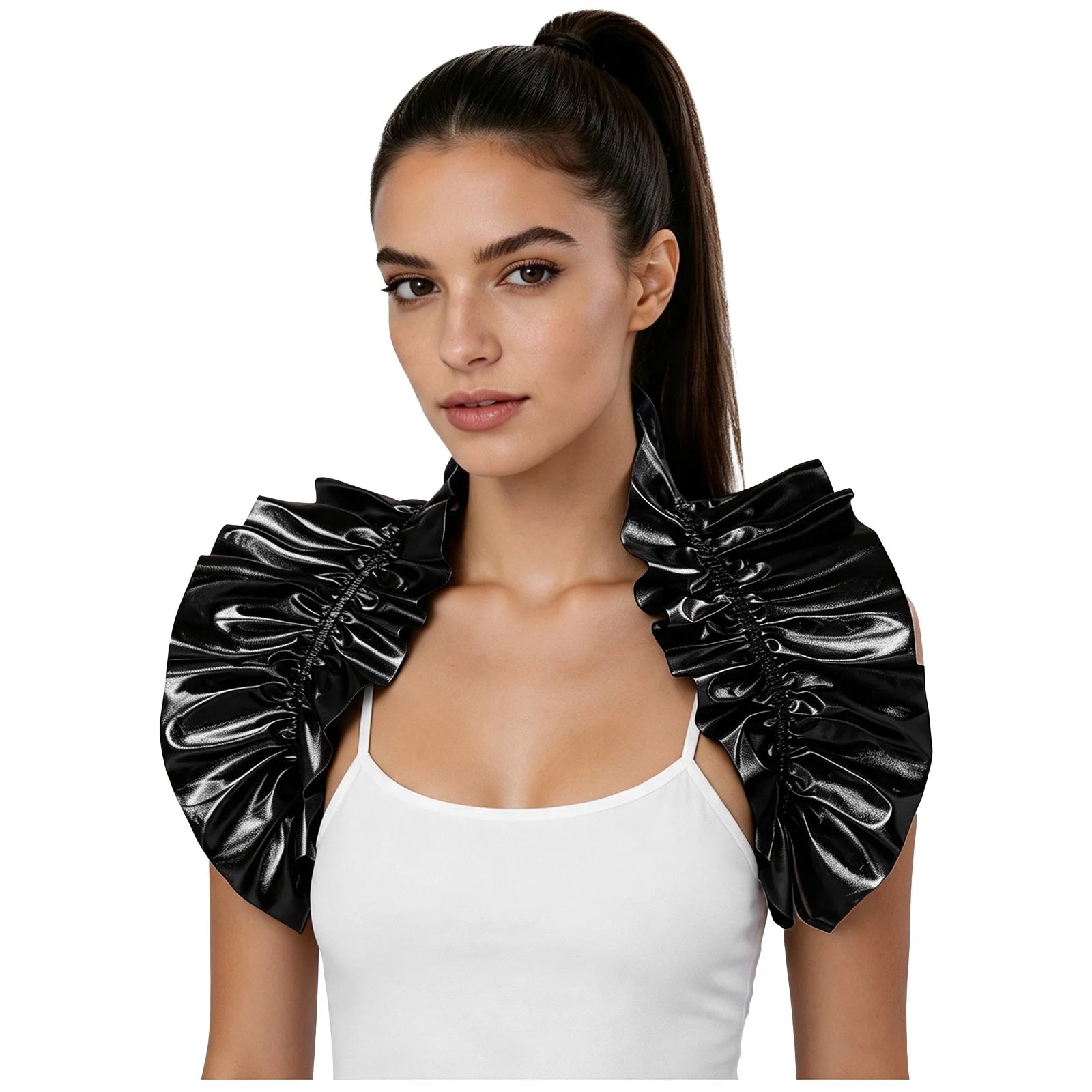 Metallic Ruffled Renaissance Neck Shrug Holographic Victorian Shoulder Capelet