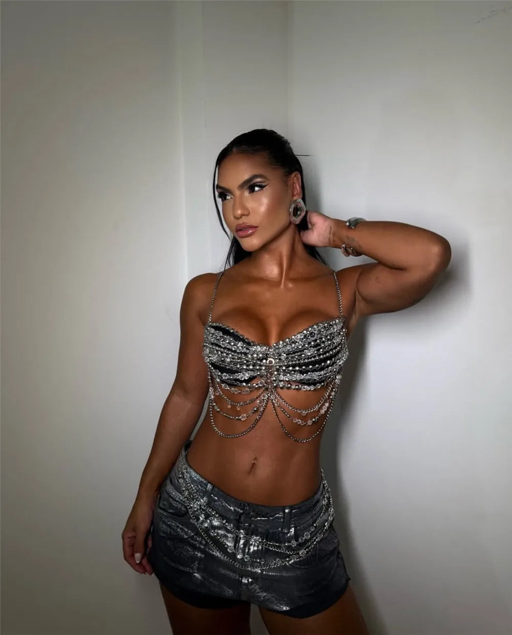 Hand-Beaded Costume Bra Chain Vest
