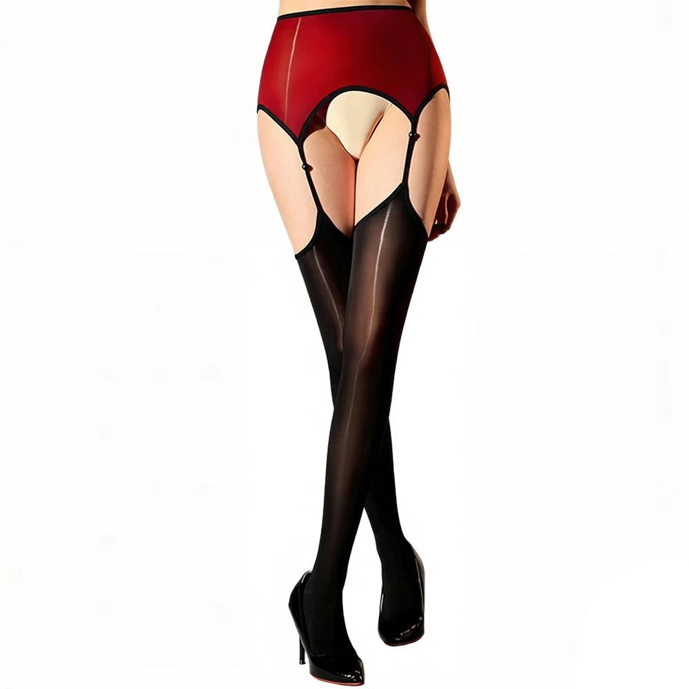 Women Pearl Holow Out Pantyhose 8D 912 Pin Open Crotch Bandage Tights Sheer See Through Oil Glossy Shiny Maid Garters Stockings