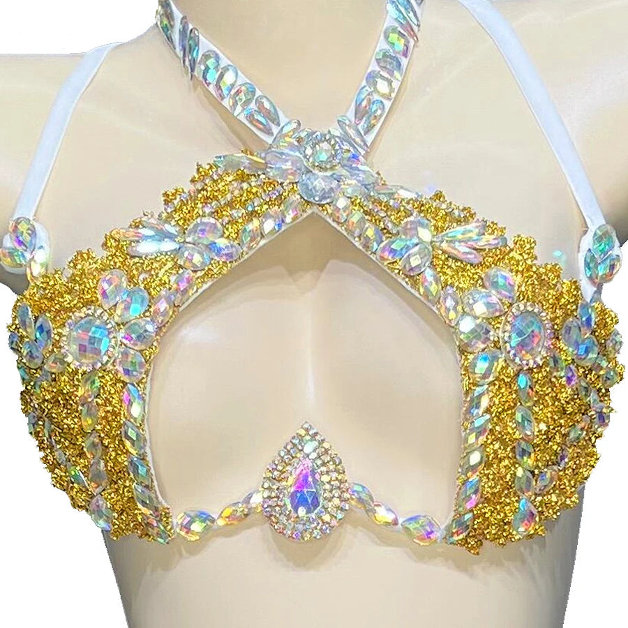 Sparkly Samba Carnival Stone Wire Bra & Thong Two-Piece Stage Costume Set