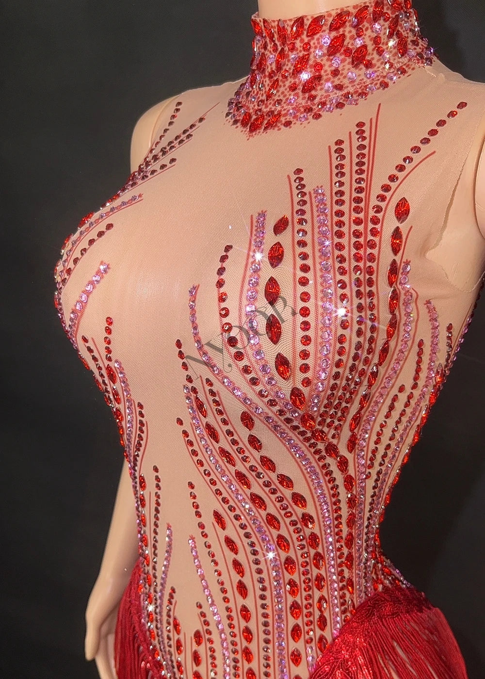 Sparkly Rhinestone, Sequin & Fringe Sleeveless Bodysuit Stage Performance Costume