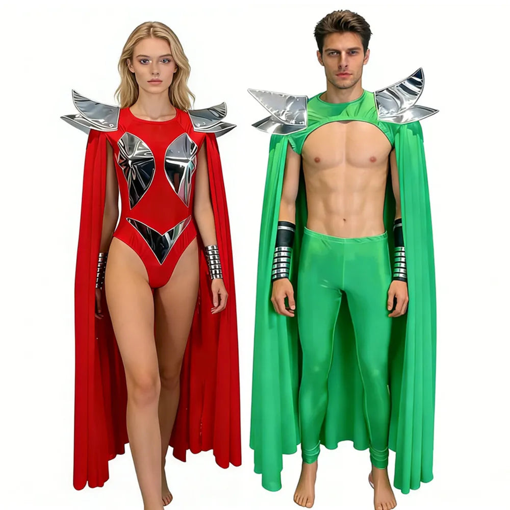 Futuristic Wing Shoulder Bodysuit & Trailing Cape Dance Performance Costume Set