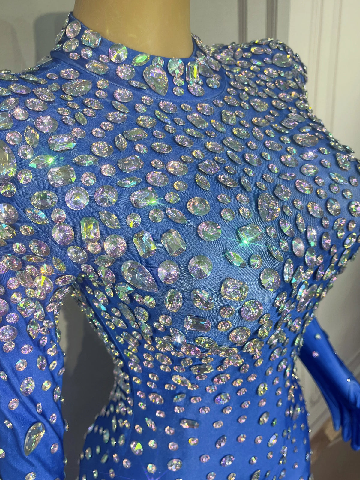 High Grade Sparkly Rhinestones Bell-Bottoms Jumpsuit Cocktail Party Fashion Show Singer Dancer Performance Costume