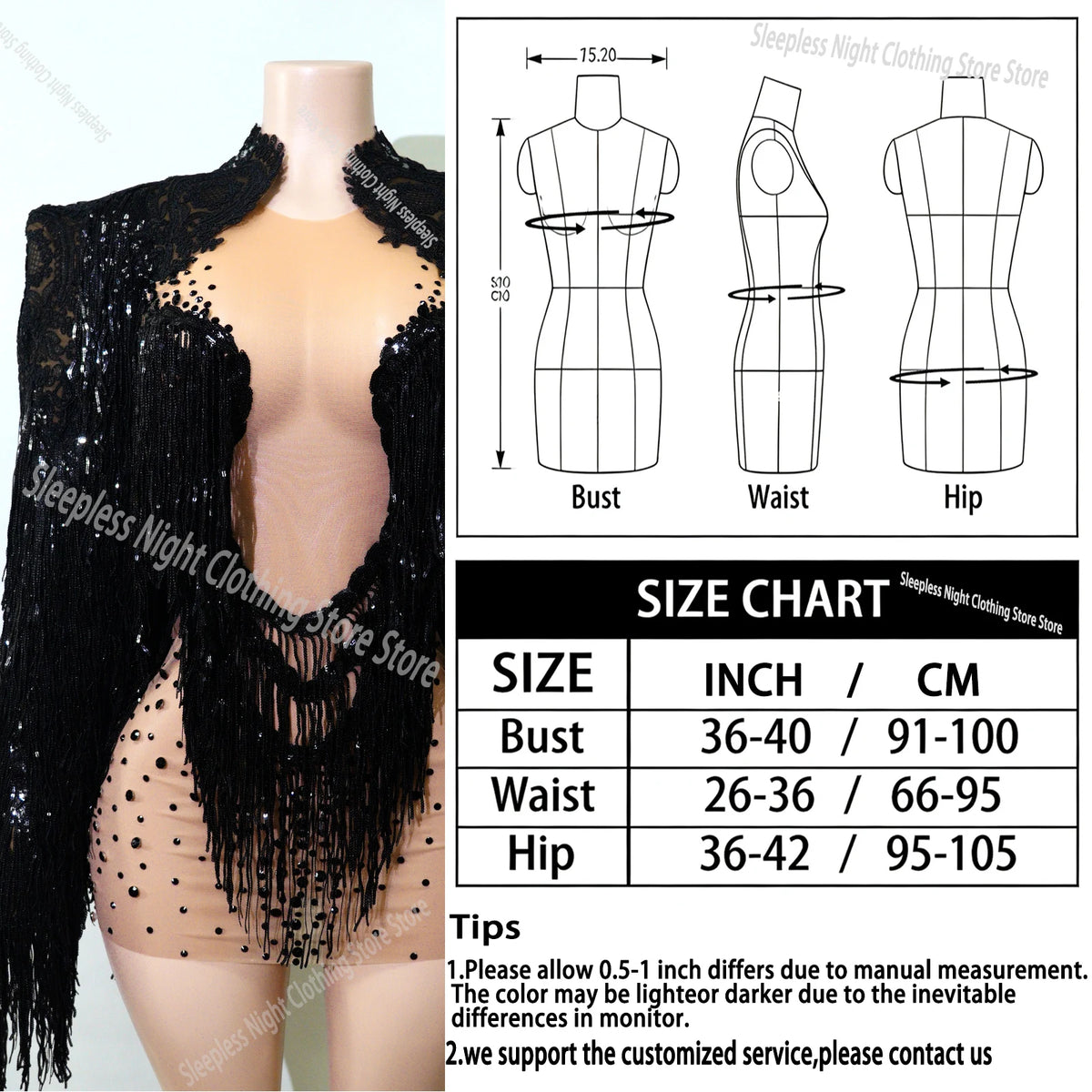 Rhinestone Tassel Fringe Jacket And Dress Costume Set