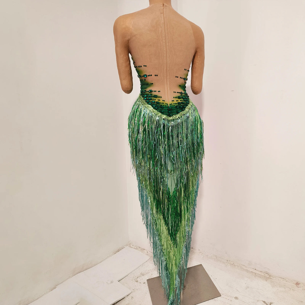 Vintage-Inspired Luxurious Shiny Tassel Rhinestone Jumpsuit