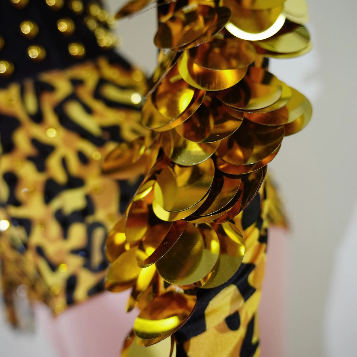 Vintage-Inspired Leopard Print Shiny Rhinestone Sequin Leotard