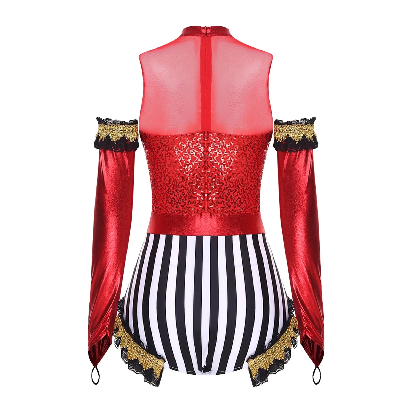 Circus Ringmaster Sequin Striped Bodysuit & Metallic Gloves 2-Piece Stage Costume Set