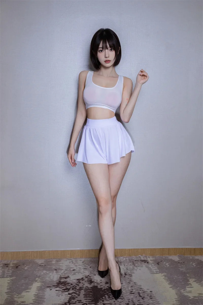 Ice Silk High-Waist Split Flared Mini Shorts High-Stretch Micro Hot Pants