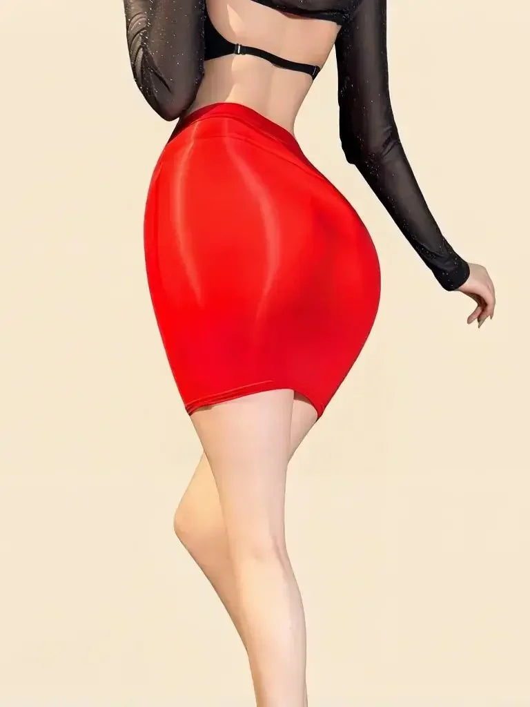 Sexy Women Ice Silk Package Hip Skirt Thin Sheer See Through Elastic Mini Micro Skirts Summer Nightclub Party Maid Skirt Plus