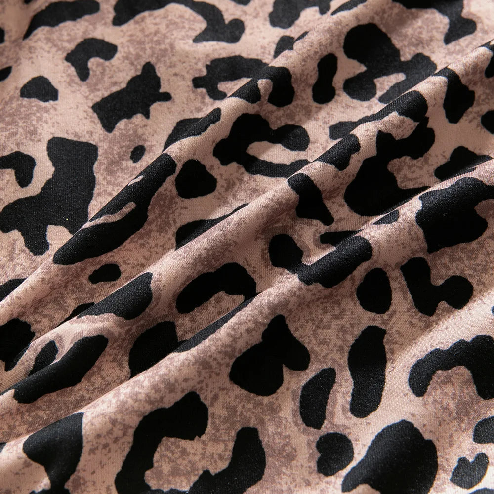 Leopard Print Sheer Mesh Corset Bodysuit Long Sleeve Stage Performance Dancewear