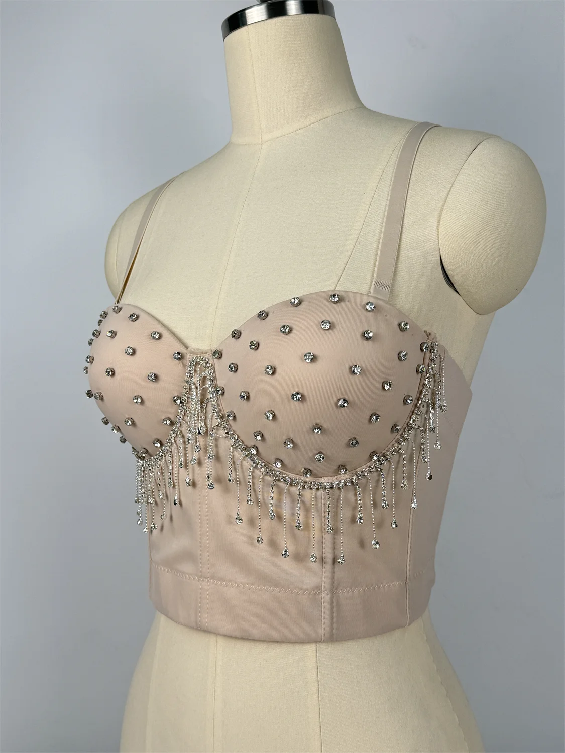 Diamond Tassel Rhinestone Bustier Corset Crop Top Evening Stage Bralette