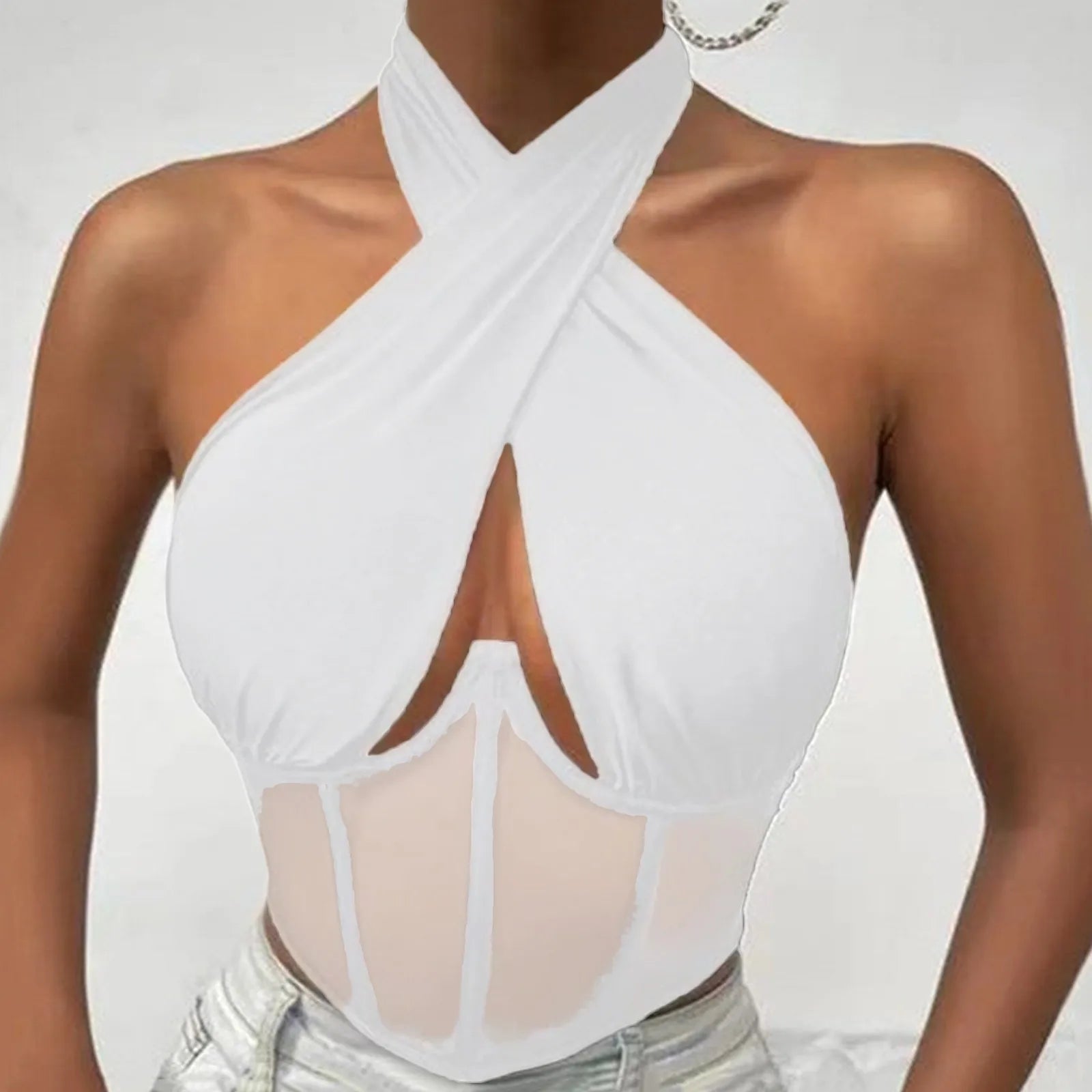 Sleeveless Fishbone Corset Cropped Top