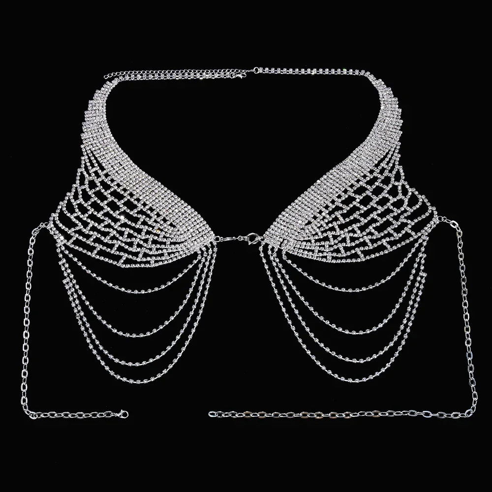 Rhinestone Tassel Bra & Thong Jewelry Set