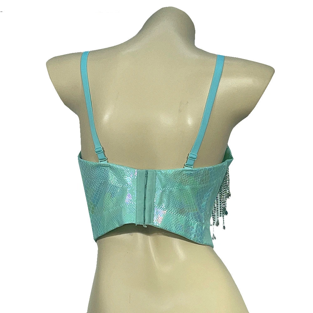 Sparkly Rhinestone Inlaid Corset Bra Top Nightclub Pole Dancing Costume