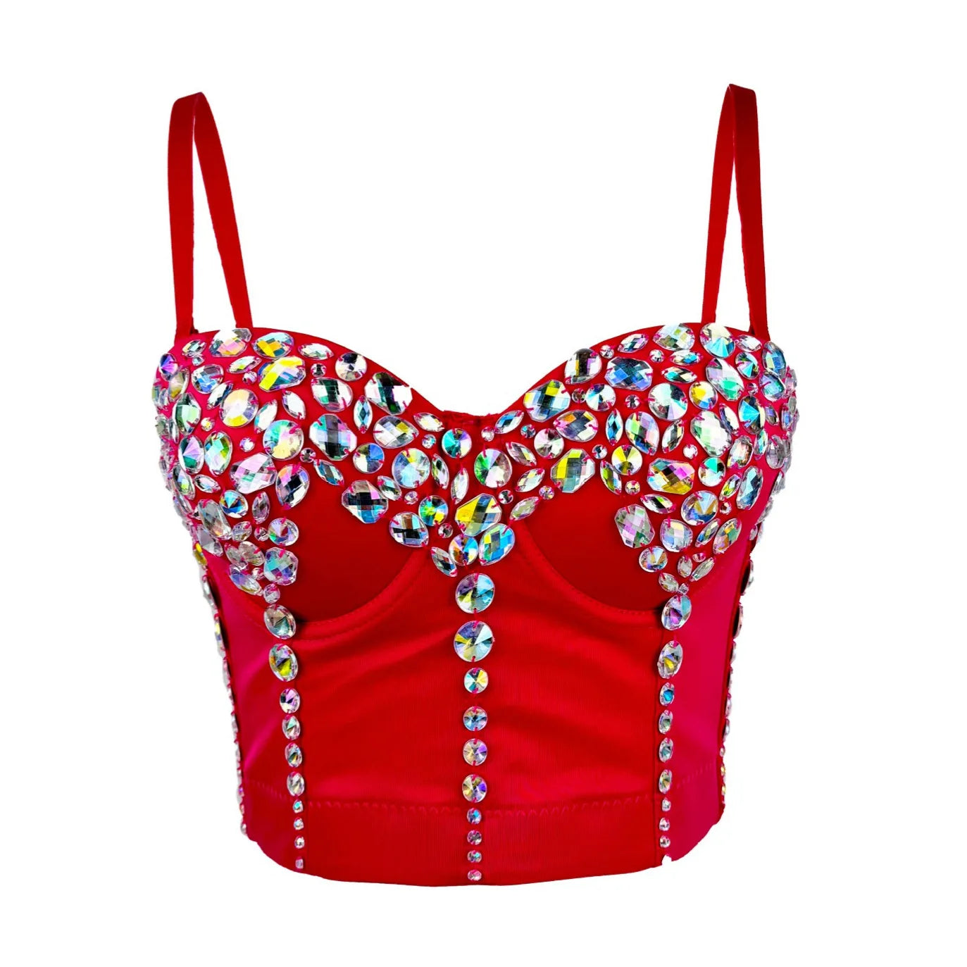 Sparkly Rhinestone Corset Tank Top Showgirl Stage Performance Bra Bustier
