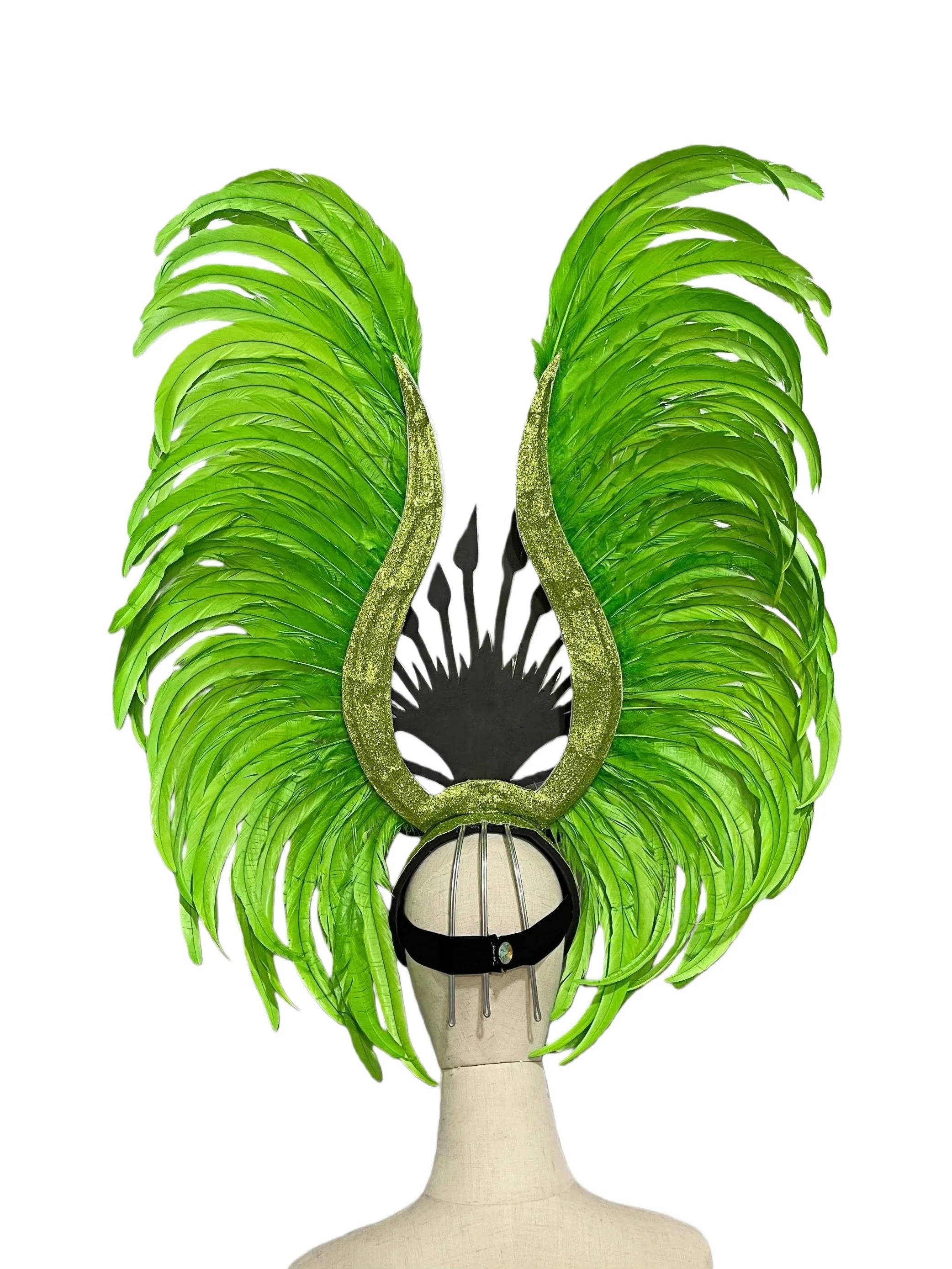 The Stardust Vertigo – Emerald Green Feathered Carnival & Samba Headdress