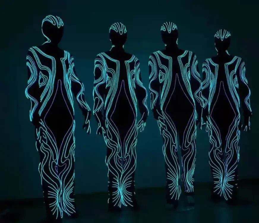 Optic Fiber LED Light-Up Catsuit Neon Muscle Wire Jumpsuit Stage Performance Costume