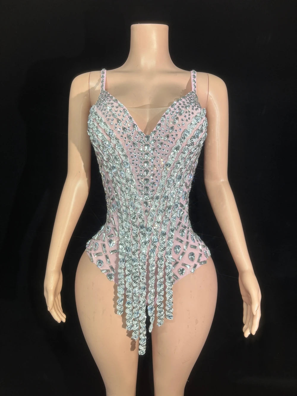 Sparkly Rhinestone Sequin Tassel Bodysuit Stage Performance Dance Leotard