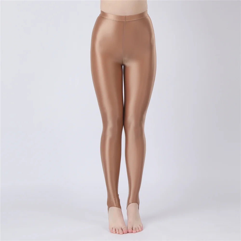 Thin Sheer Oil Glossy High-Stretch Pencil Pants Candy Color Yoga Leggings