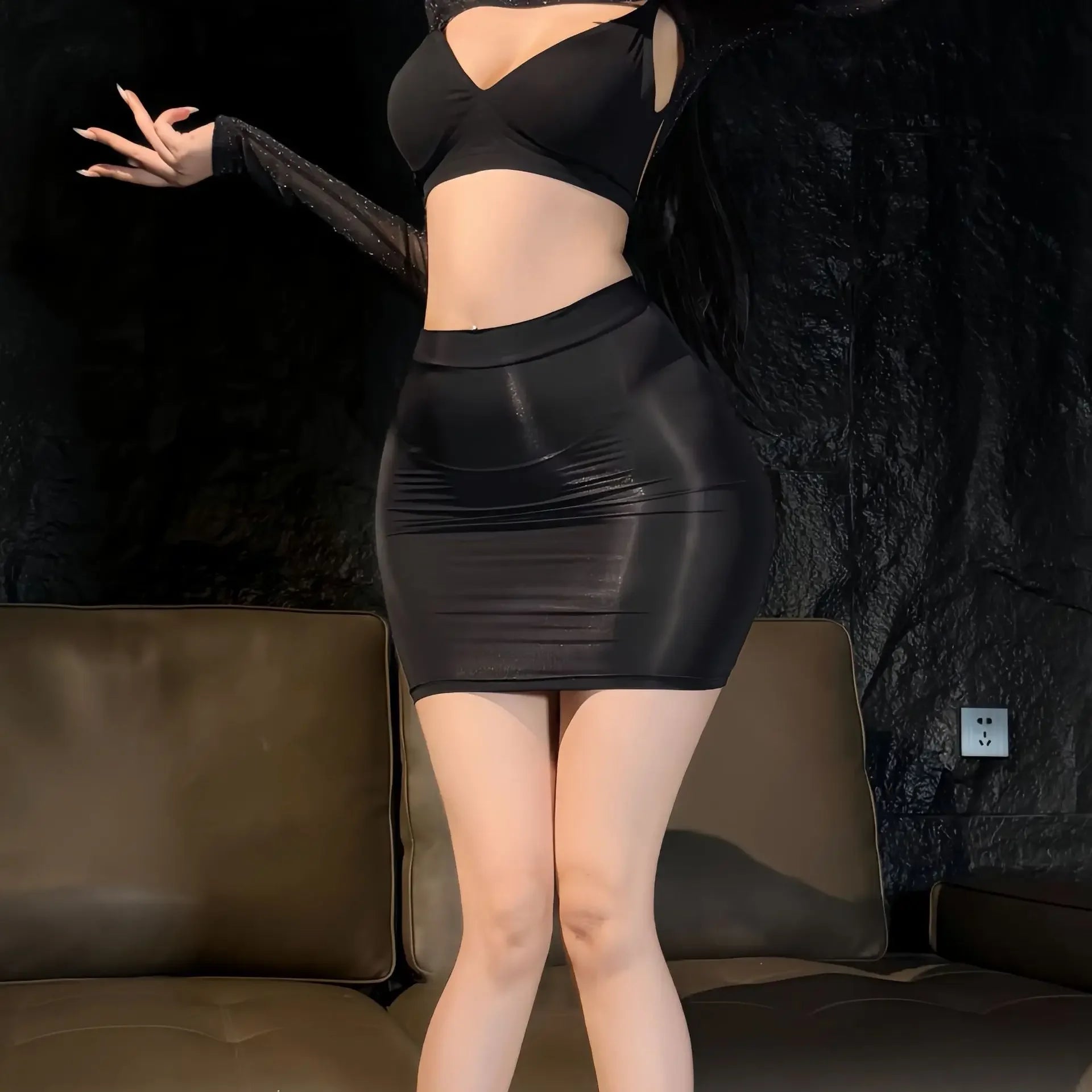 Sexy Women Ice Silk Package Hip Skirt Thin Sheer See Through Elastic Mini Micro Skirts Summer Nightclub Party Maid Skirt Plus