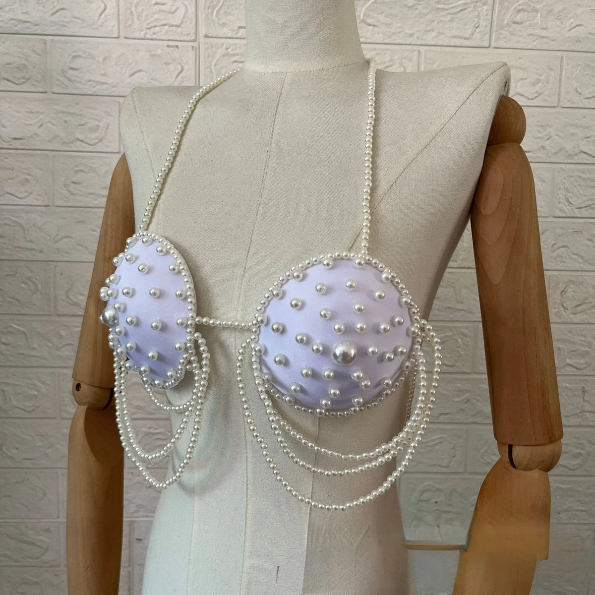 Hand-Beaded Pearl-Look Bra Body Chain