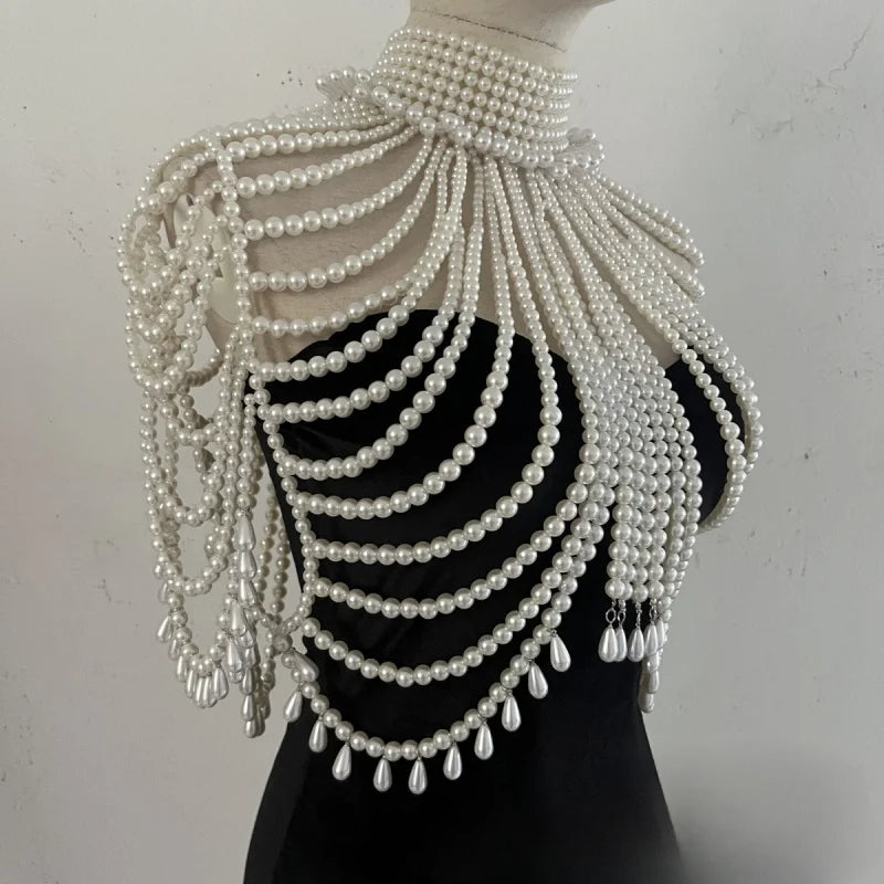 Simulated Pearl Costume Bra Body Chain