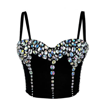 Sparkly Rhinestone Corset Tank Top Showgirl Stage Performance Bra Bustier