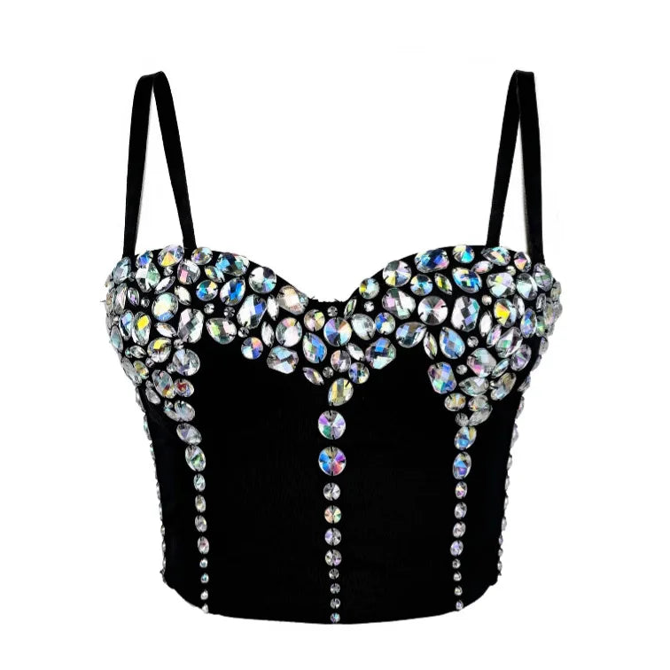 Sparkly Rhinestone Corset Tank Top Showgirl Stage Performance Bra Bustier