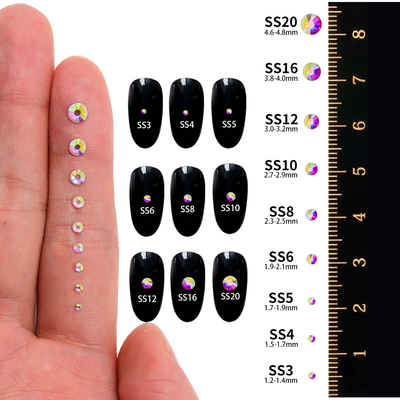 1440PC Mix Size SS6-SS20 Mocha Shimmer Neon Glass FlatBack Non-Hotfix Rhinestones