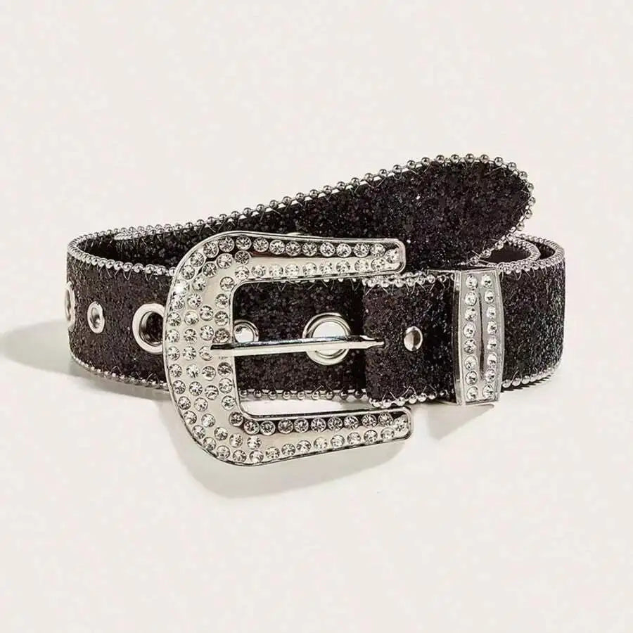 Rhinestone Embellished Animal Print PU Leather Belt