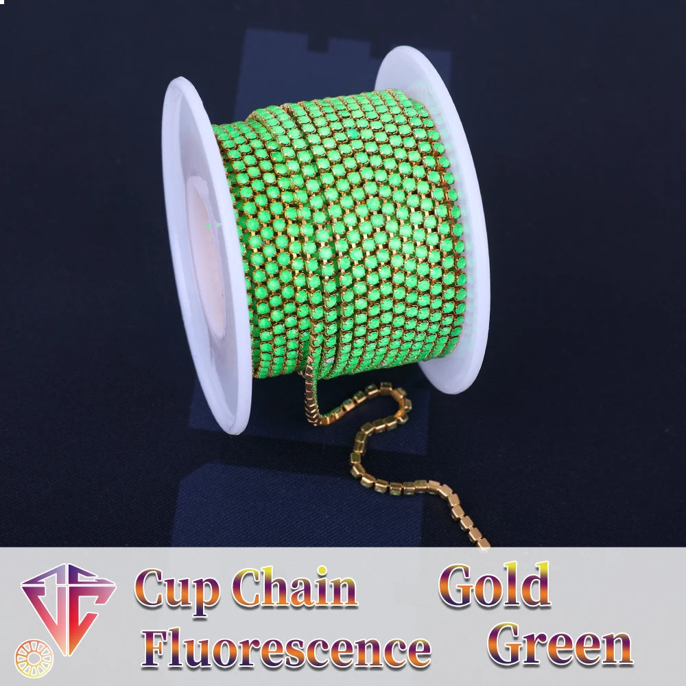The Stardust Fluorescent Stream – Premium AAAA Glass Fluorescent & Mocha Rhinestone Cup Chain Trim