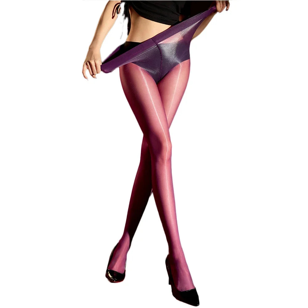 Plus Size Oil Glossy 1D Ultra-Thin Shaping Pantyhose High-Elasticity Tights