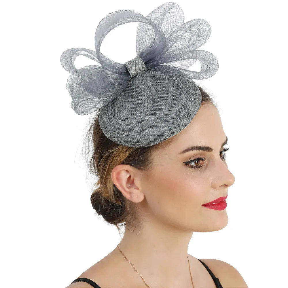 18cm Elegant Sinamay Bow Fascinator Hairpin Kentucky Derby Cocktail Hat Headpiece