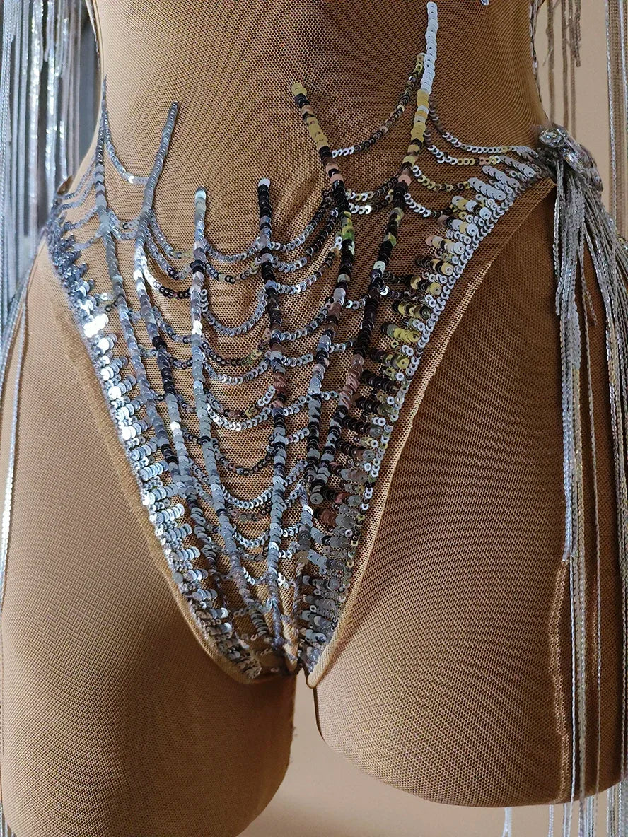 Sequin Tassel Showgirl Performance Bodysuit