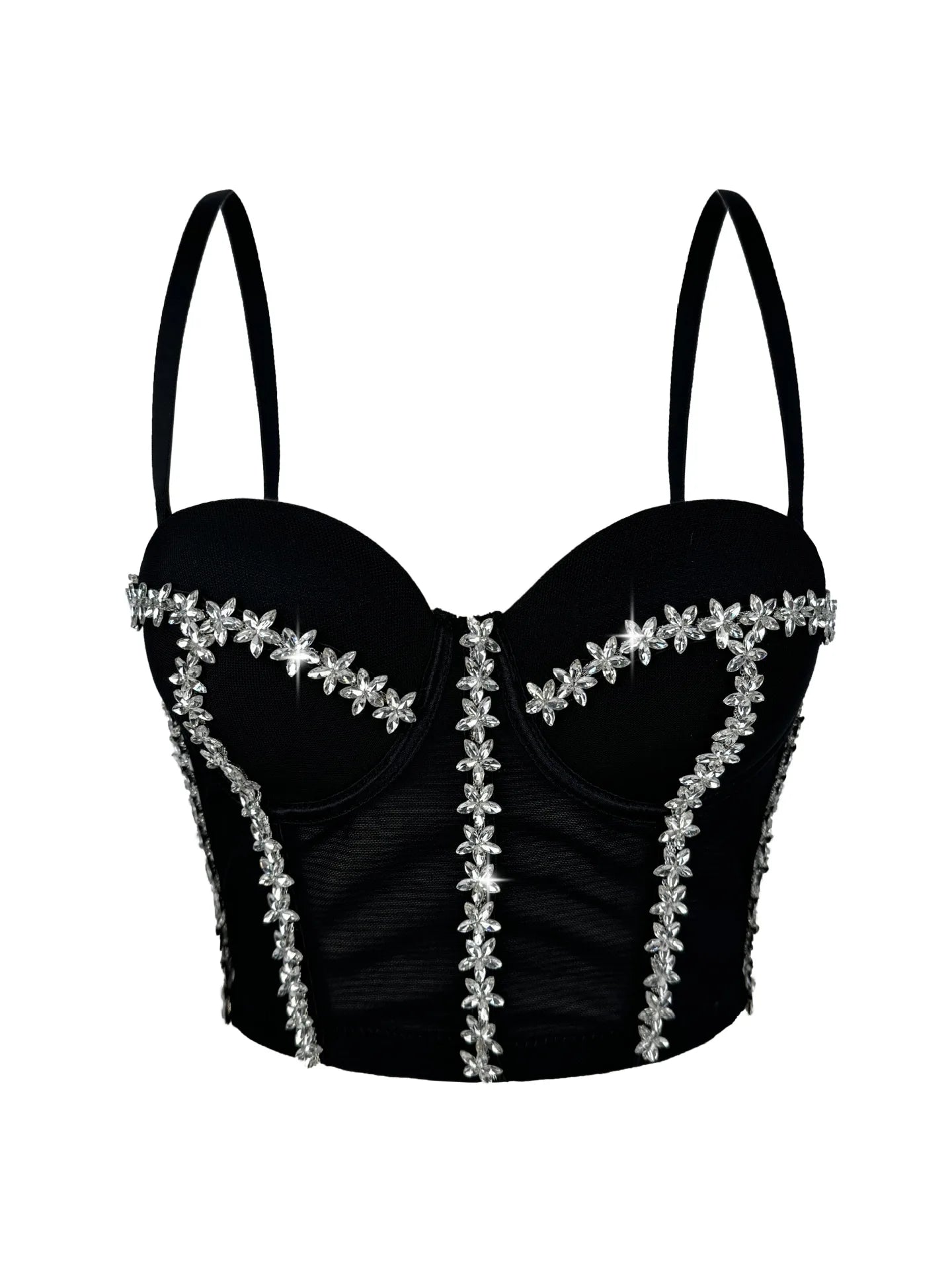 Crystal Embroidered Bustier Corset Crop Top Evening Party Stage Bralette