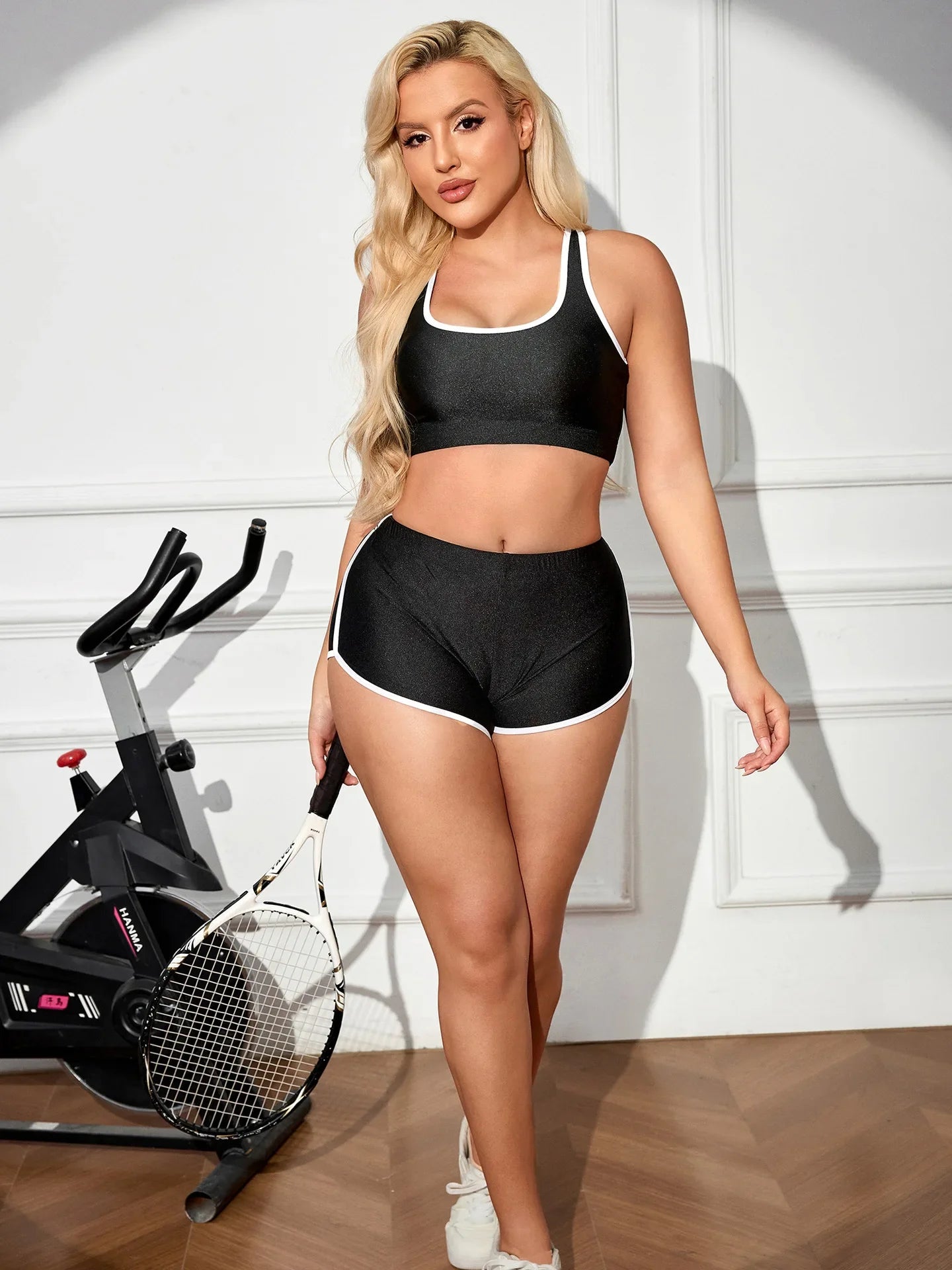 Metallic High-Stretch Crop Tank & Shaping Shorts 2-Piece Activewear Set