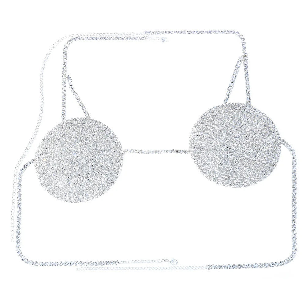 Dazzling Round Rhinestone Chest Chain & Statement Bra Body Jewelry