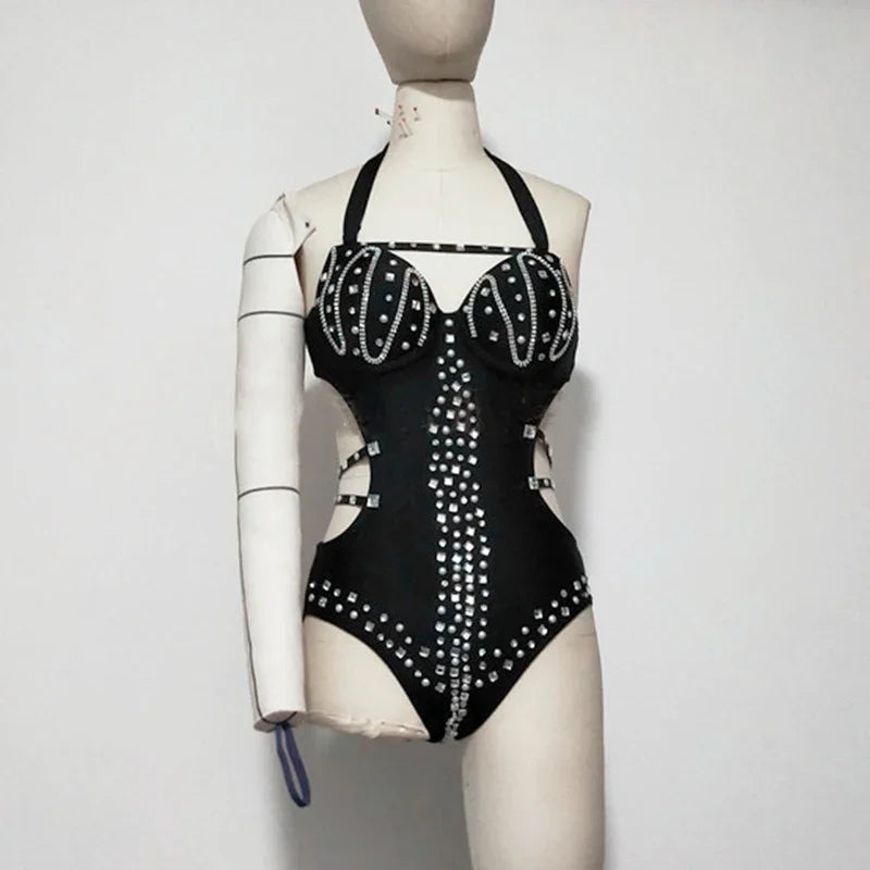 Backless Rhinestone Performance Bodysuit