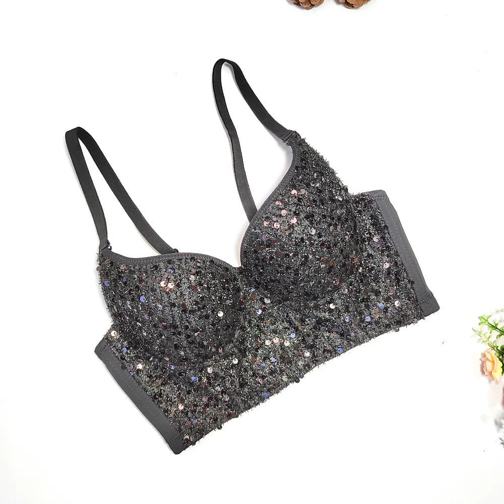Sequined Glitter Bustier Crop Top & Beaded Stage Camisole
