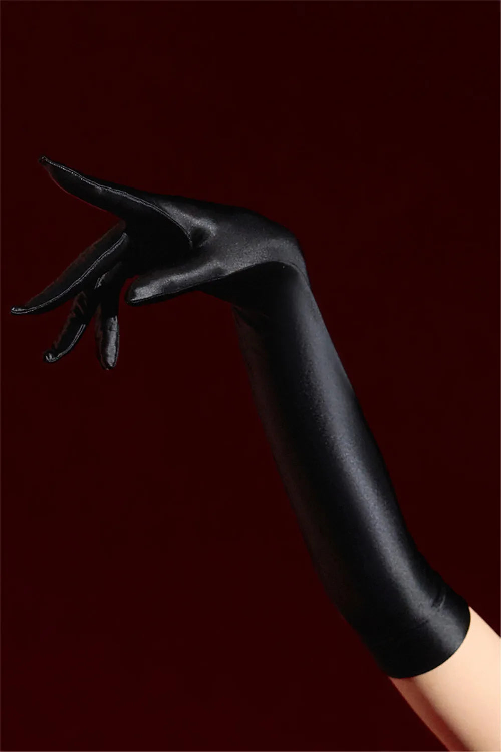 Oil Glossy Satin Smooth Five-Finger Long Elbow Gloves High-Stretch Luxury Evening Gloves