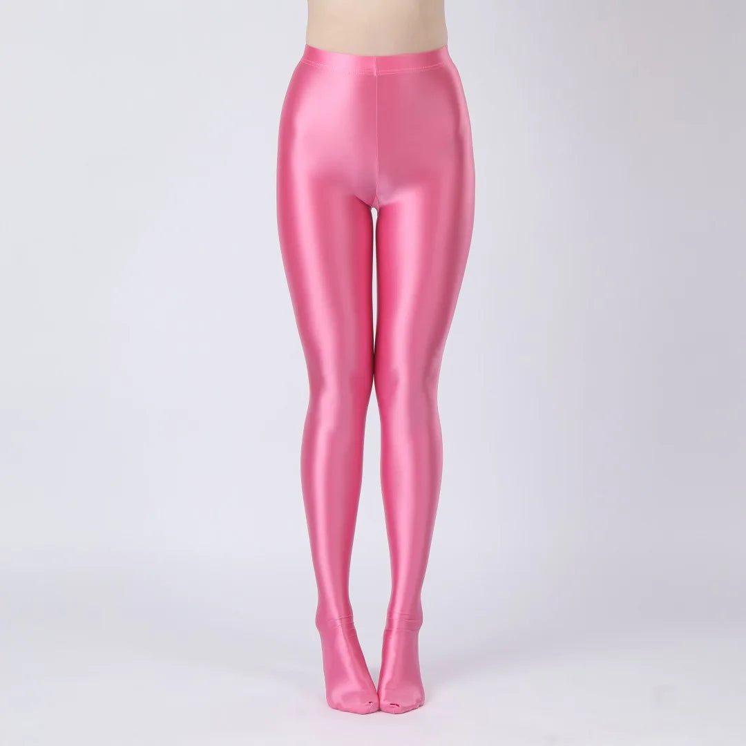 Oil Glossy High-Stretch Satin Pencil Pants & Leopard Print Leggings