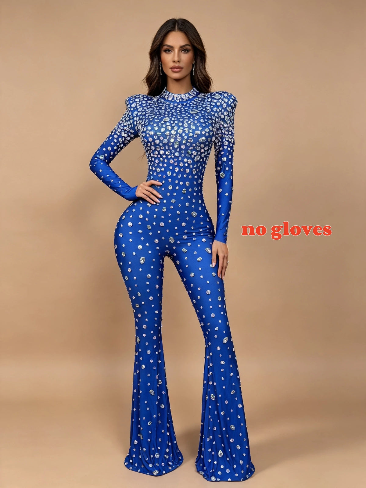High Grade Sparkly Rhinestones Bell-Bottoms Jumpsuit Cocktail Party Fashion Show Singer Dancer Performance Costume