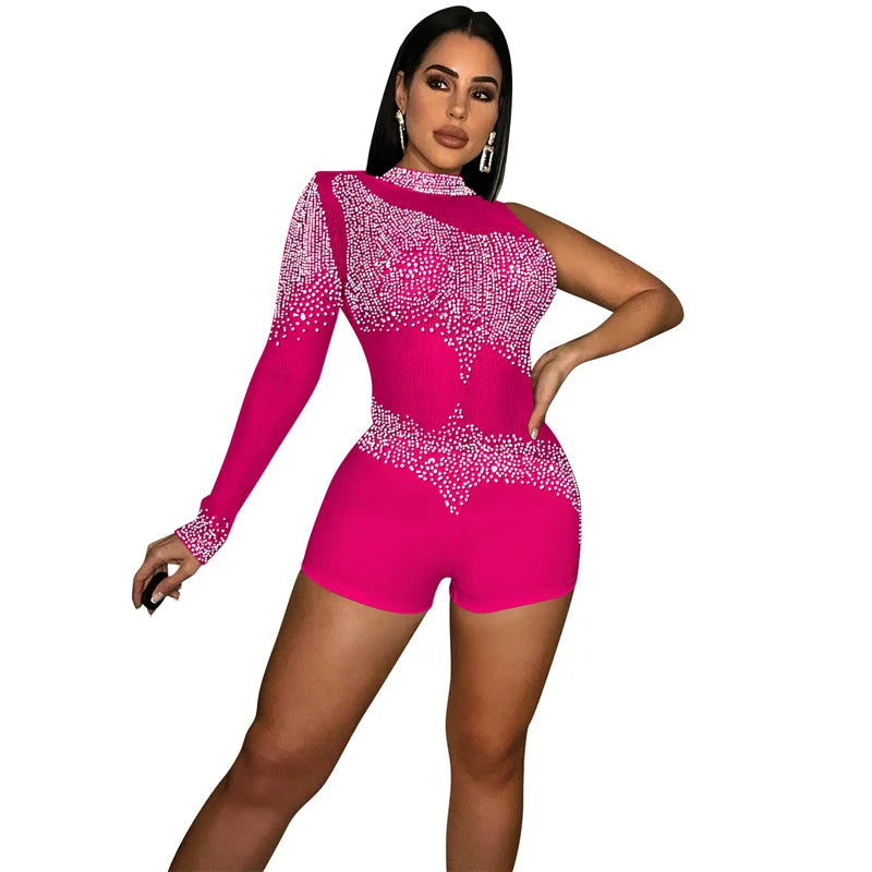 Sparkly Rhinestones Mesh Romper