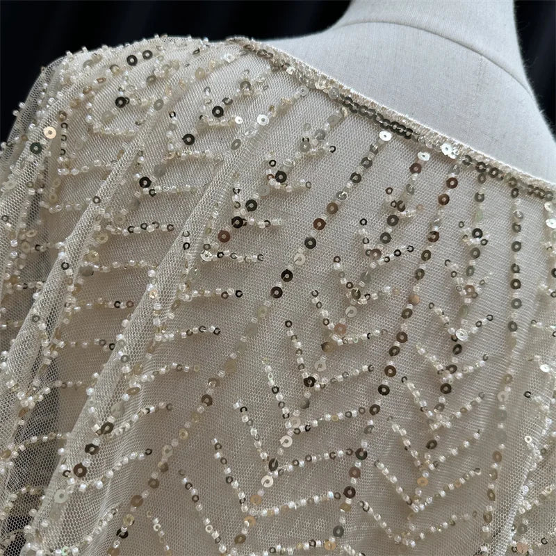 Sparkly Sequin & Beaded Leaf Mesh Capelet Evening Shawl Bolero Jacket