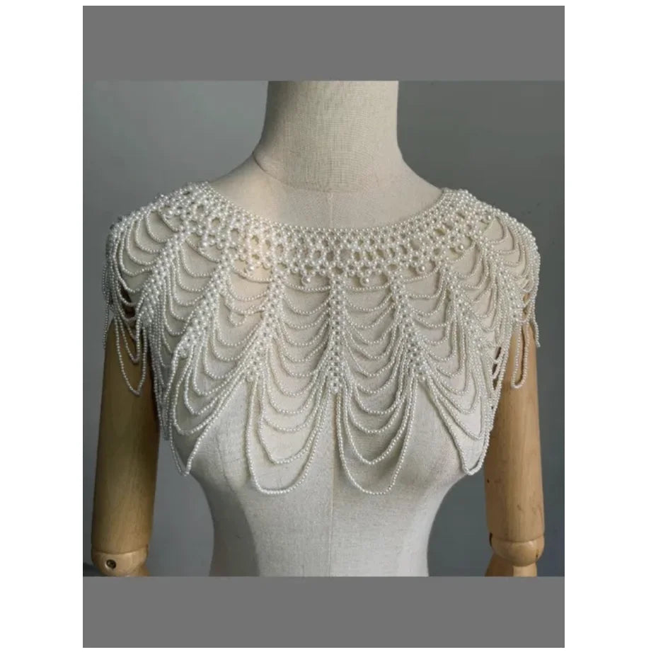 Multilayer Pearl-Look Halter Shoulder Chain