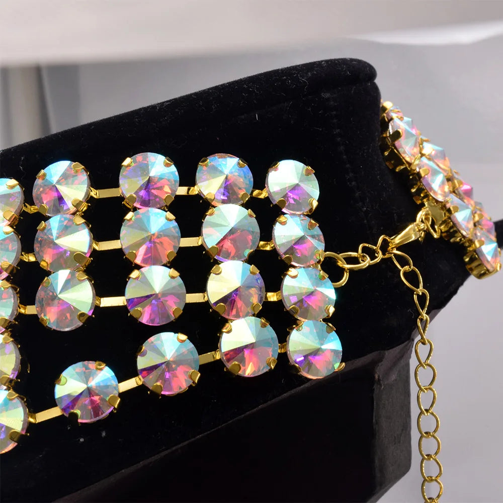Oversized Crystal Gemstone Statement Choker Necklace Drag Queen Pageant Jewelry