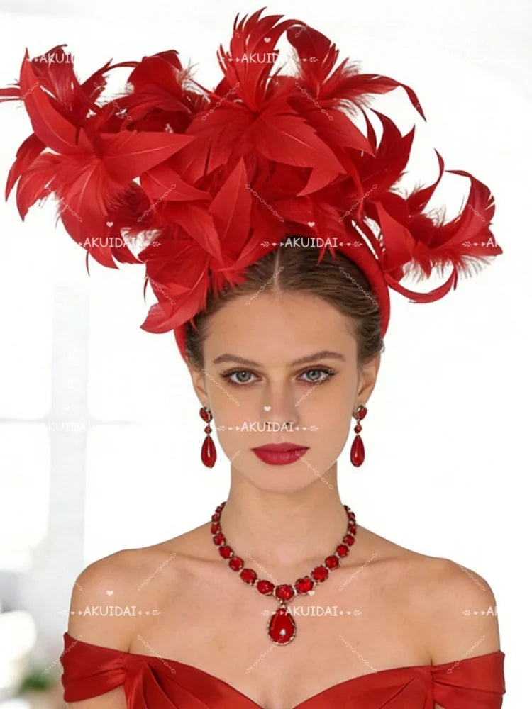 25cm Feather Cocktail Fascinator Headband Kentucky Derby Tea Party Pillbox Hat