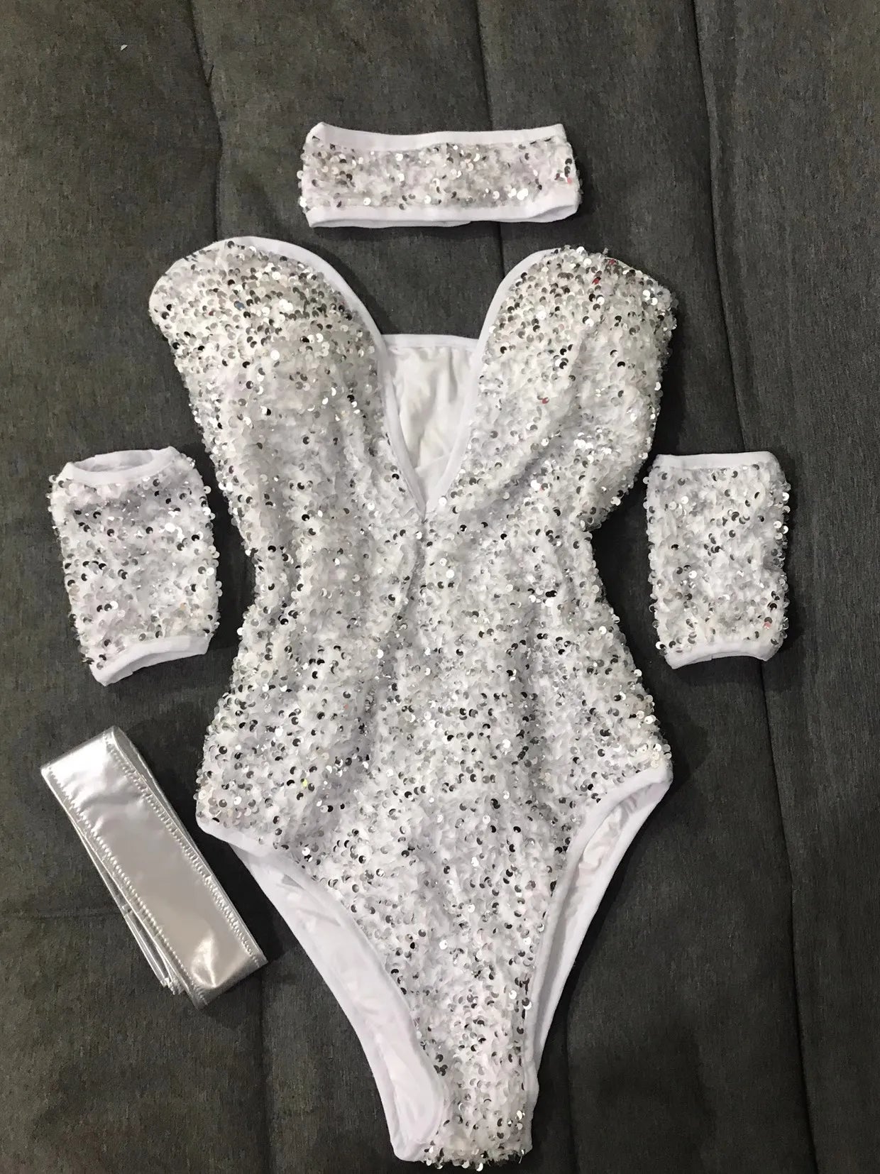The Stardust Lumina Bodysuit – Silver Sequin Gogo & Pole Dance Costume