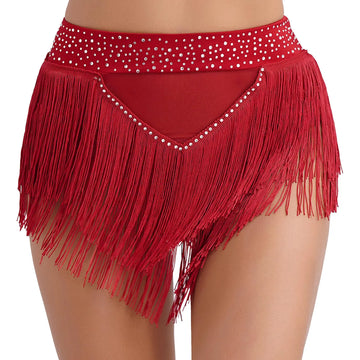 Rhinestone Tassel High-Waist Dance Shorts & Sheer Mesh Fringe Skirt